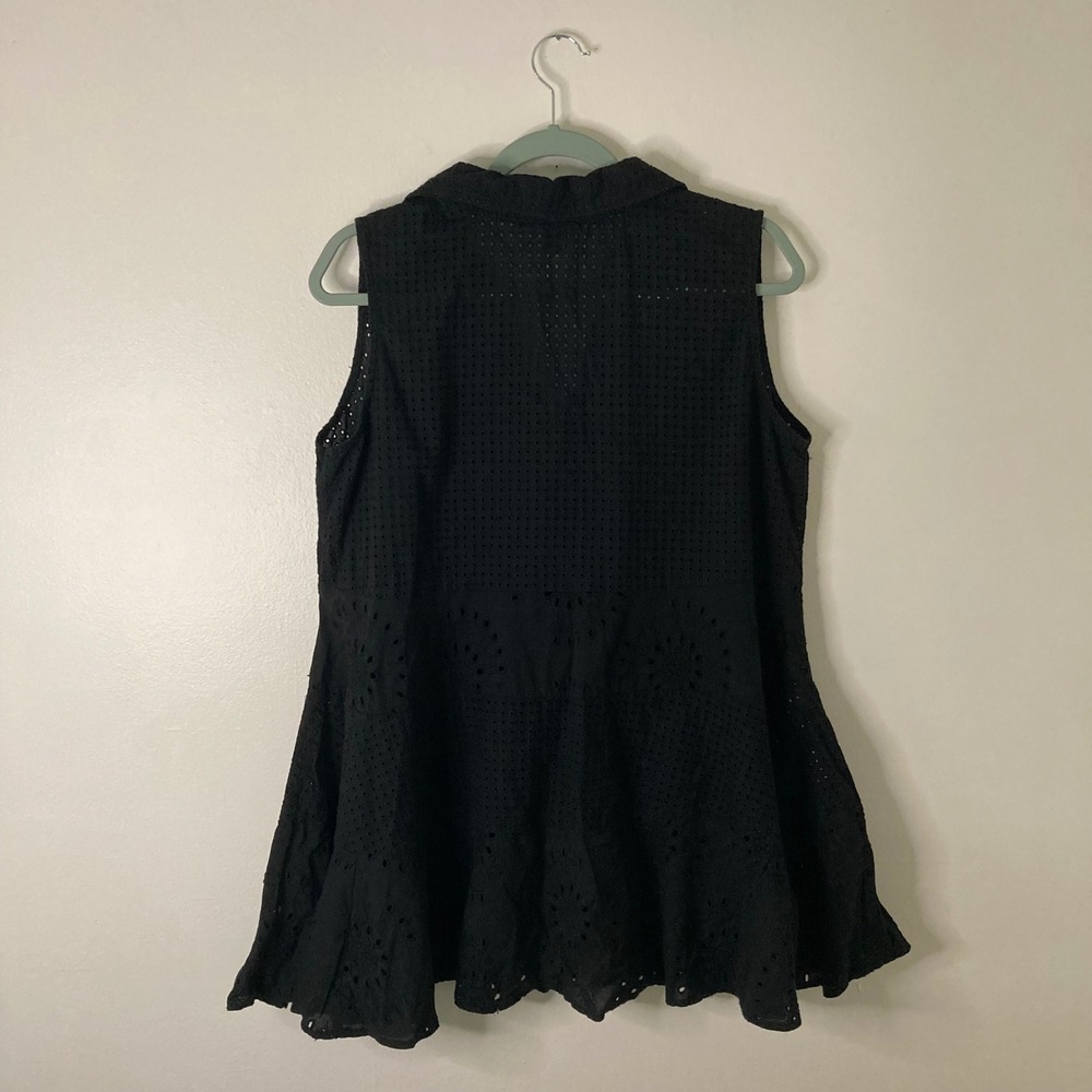 Grace Elements Black Eyelet Sleeveless Tiered Peplum Top - 100% Cotton - Size L - Picture 2 of 7